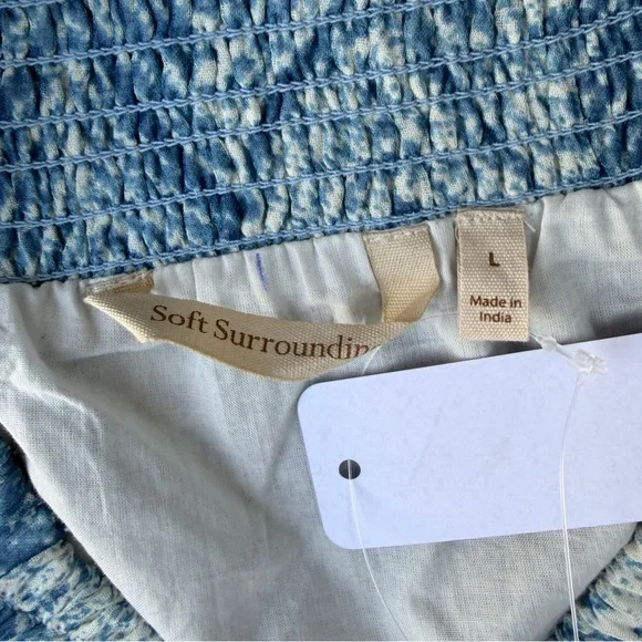 Soft Surroundings Size L (14/16) Rhoda Blue Chevron Embroidered Boho Maxi Skirt - Picture 10 of 13